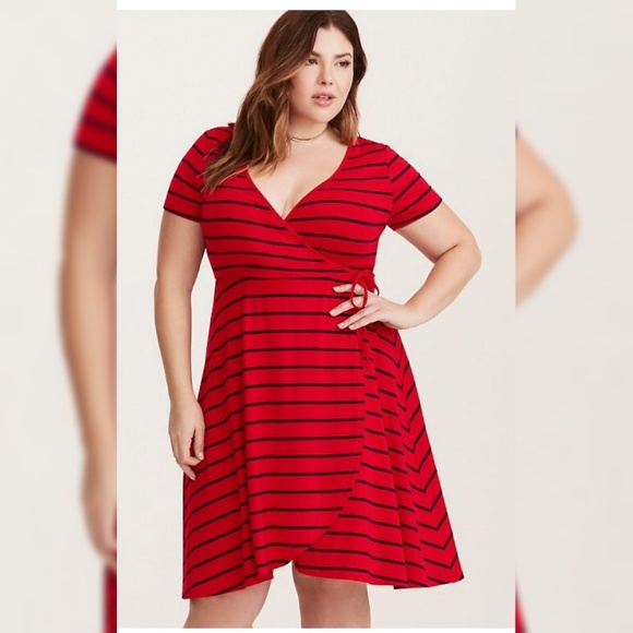 torrid Dresses & Skirts - Torrid Striped Faux Wrap Dress